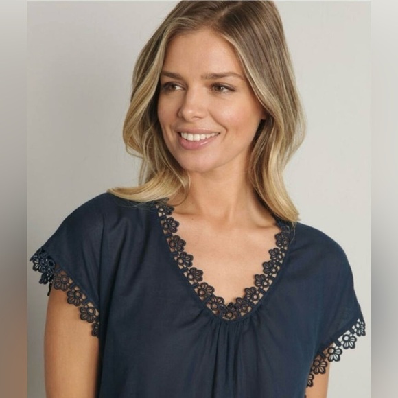 SCHWEITZER Pima Cotton Museeta Luxury Navy Blue, Nightgown Size Large - Picture 4 of 6